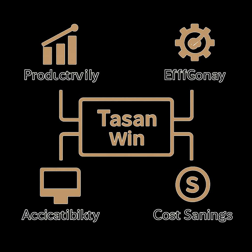 Diagram showing the benefits of Tasan Win App.