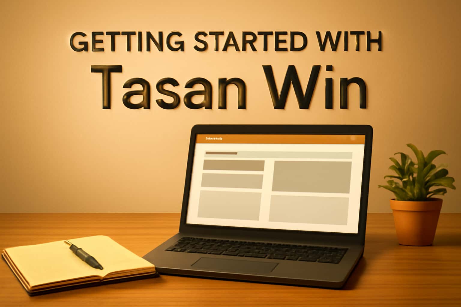Informational scene depicting the Tasan Win app interface.