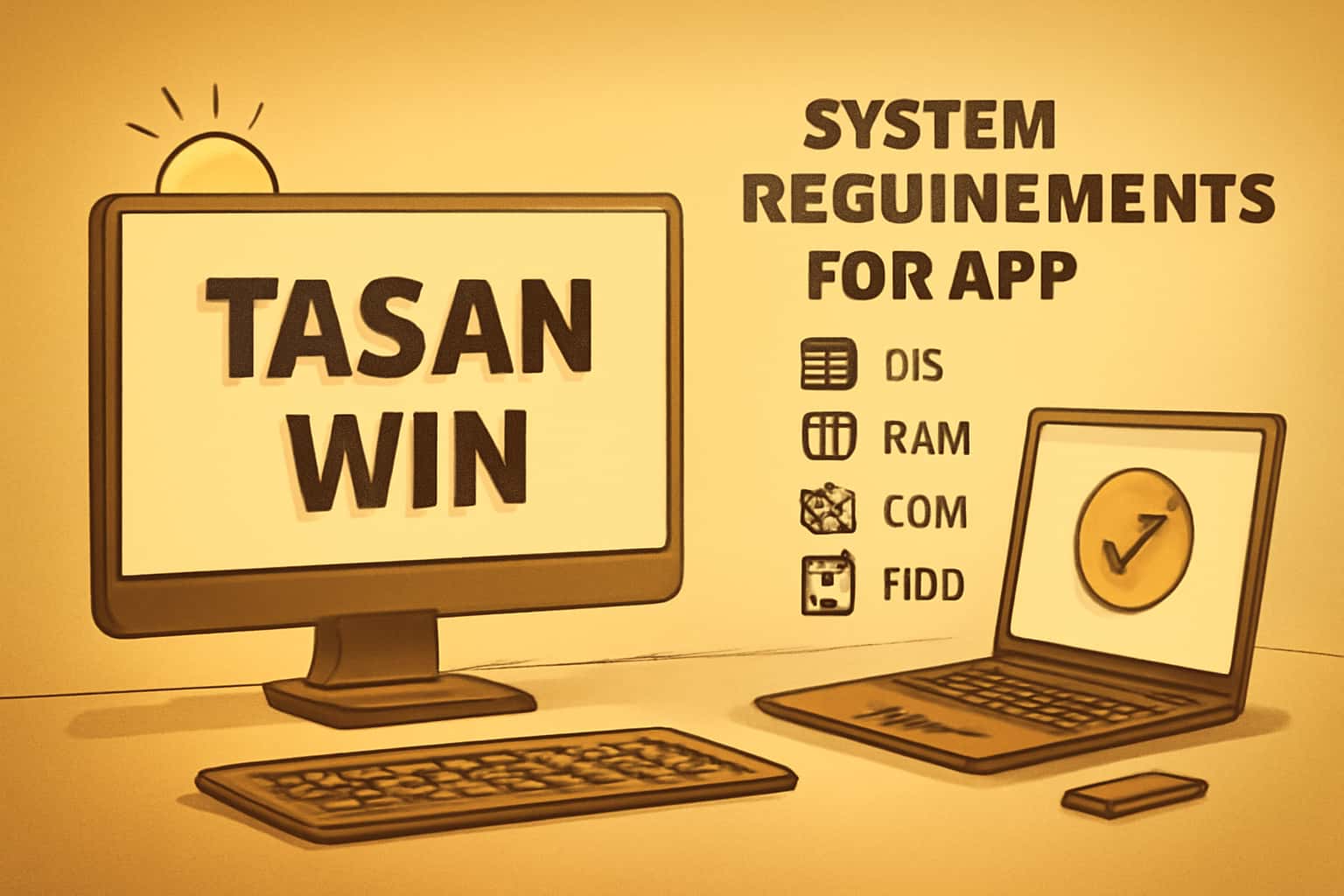 Informational graphic depicting system requirements for Tasan Win app.