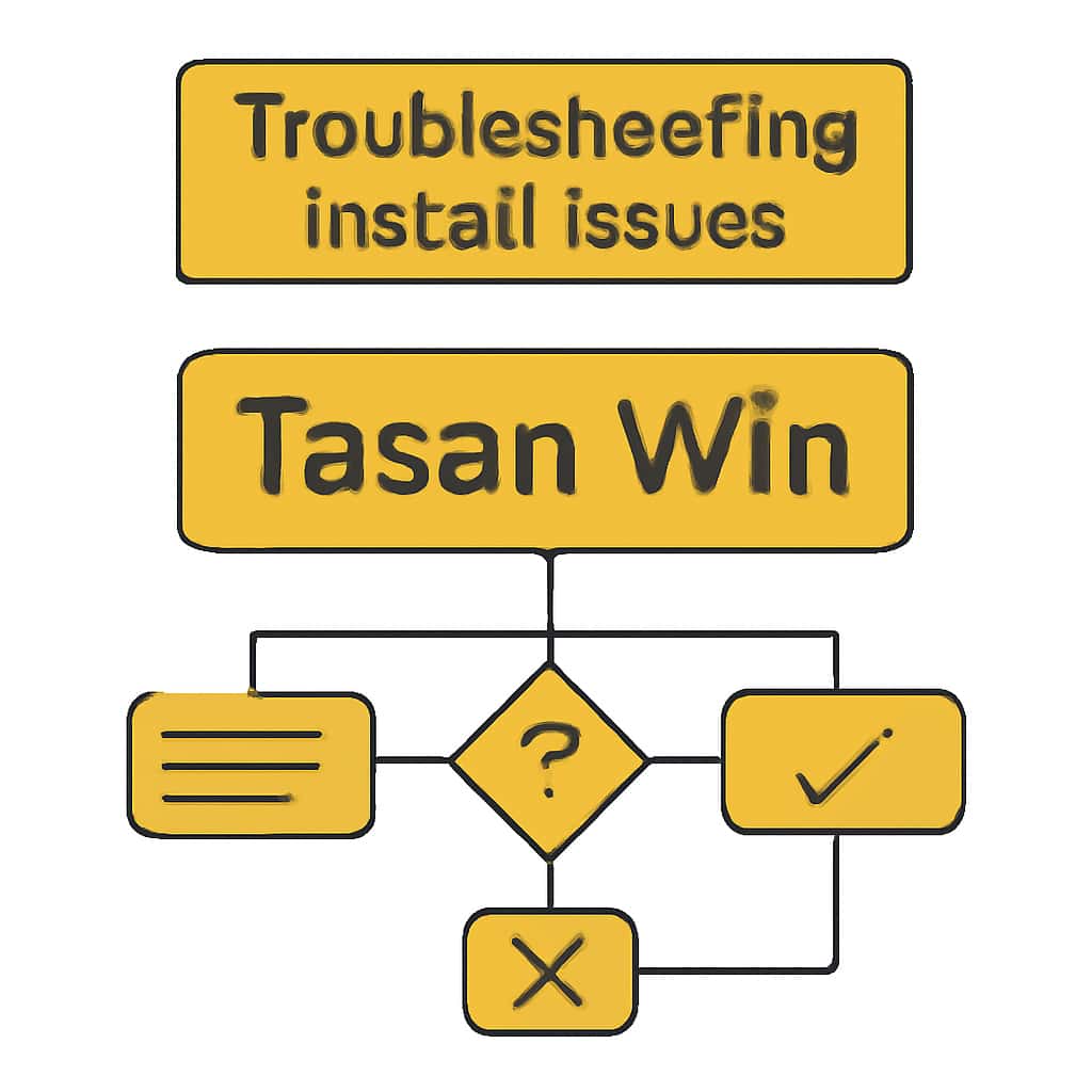 Diagram illustrating Tasan Win installation troubleshooting steps.